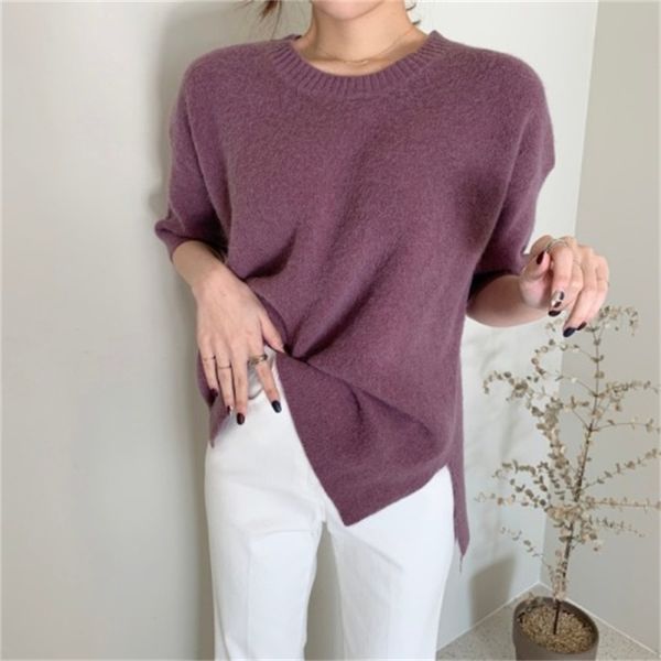 

2021 new female minimalist sweater solid-to-the-neck neck mohair sleeves as interior outerwear spring p9ne, White;black