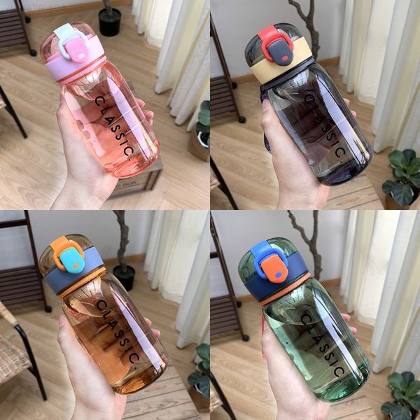 

woman 400ml sport plastic bottle water man outdoor leak-proof cover letters printed hilking camping bottles