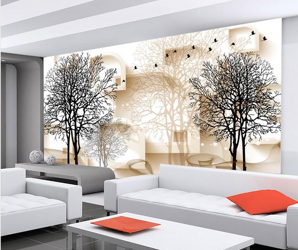 

3d customized wallpaper Black and white tree wallpapers 3D TV background wall