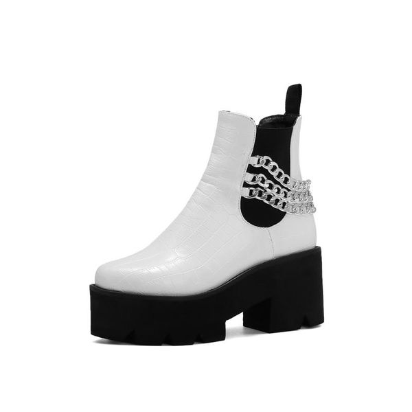 

brand women's shoes winter boots lady round toe boots-women platform fashion mid calf 2020 low autumn high heel, Black