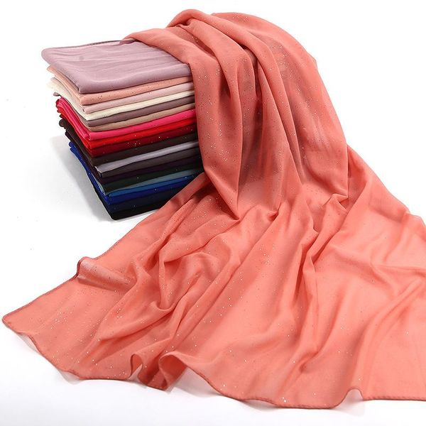 

scarves 2021 fashion bubble chiffon and shawl lady plain color glitter wrap muslim hijab muffler 20, Blue;gray