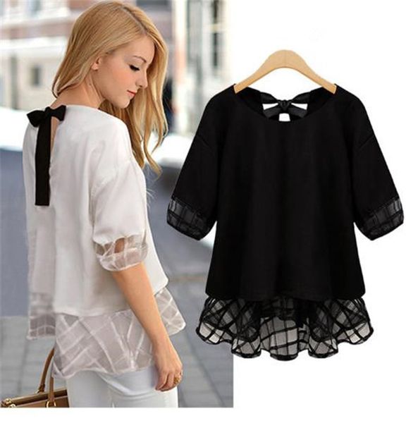 

new oversize womens tshirts hollow out half sleeve loose womens designer summer tees backless bow casual black and white female t shirts