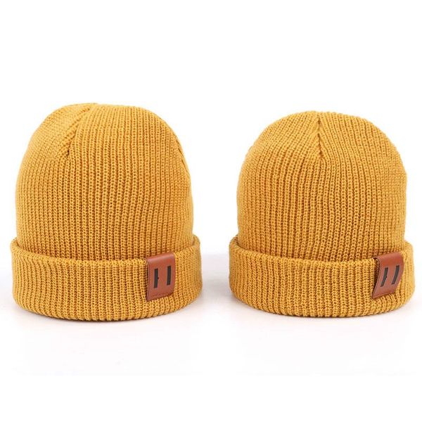 

beanie/skull caps parent-child hat knitted wool sweater autumn/winter leather label solid color warm baby can be used together, Blue;gray