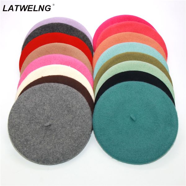 

wholesale imitation warm beanie autumn winter caps gift french classic solid wool beret women painter hat, Blue;gray