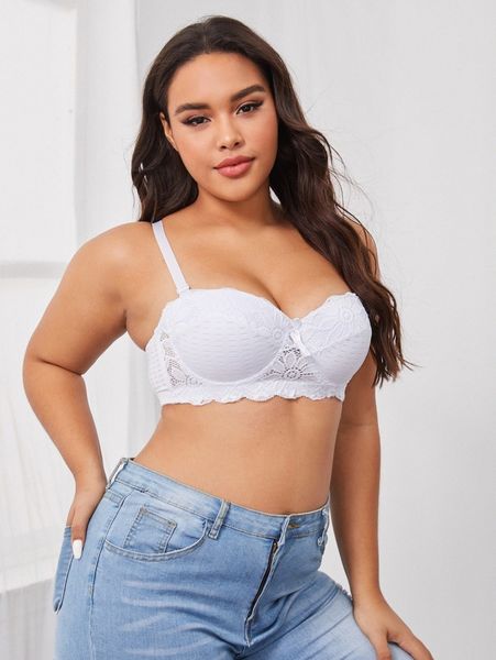 

plus contrast lace underwire bra l5nk#, Black;white