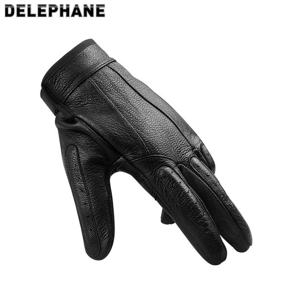 

2020 fashion black leather men breathable summer touchscreen driving full finger goth hand gloves, Blue;gray