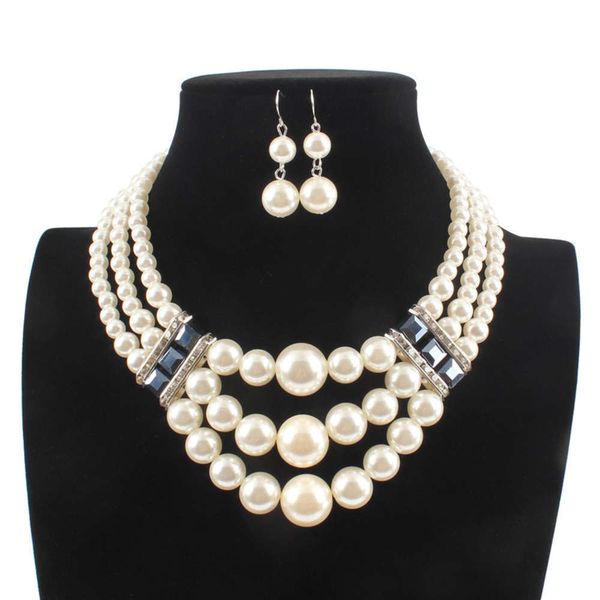 

fashion new popular handmade imitation pearl exaggerated women's beaded clavicle multi layer necklace, Silver