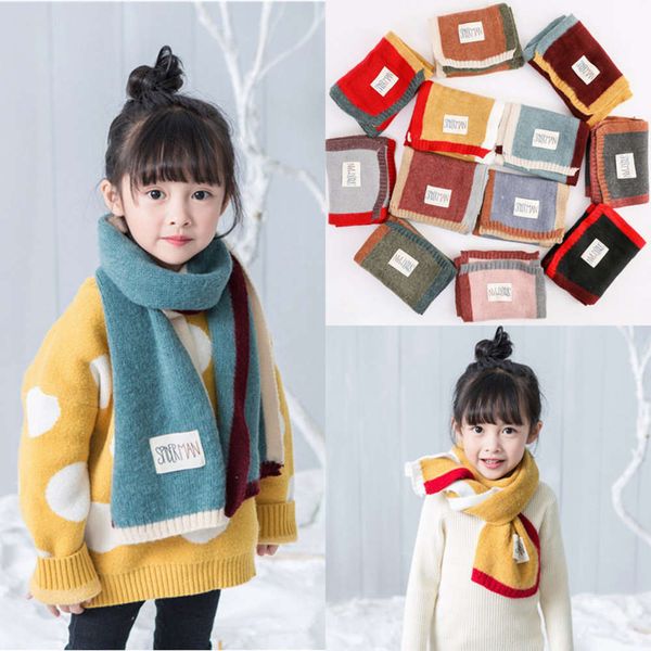 

and 2020 winter men's high quali women's warm thickened baby's knitted collar color matching children's scarf, Red;brown