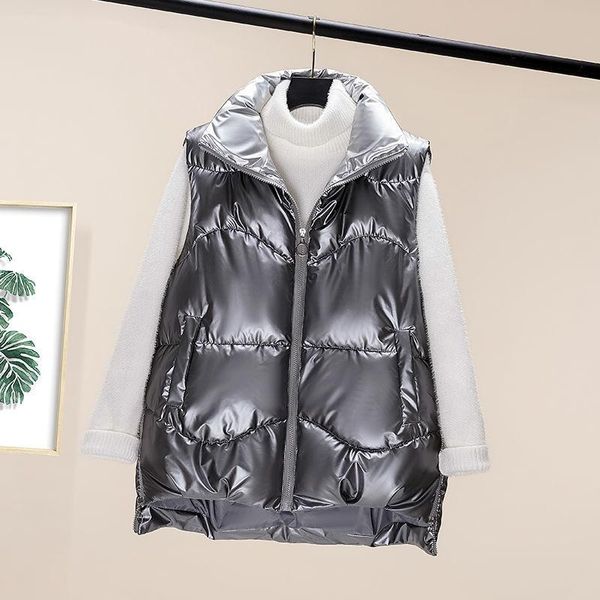 

women's vests 2021 autumn and winter sleeveless vest short loose wild down cotton jacket clothes women waistcoat, Black;white