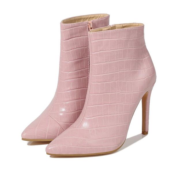 

boots 2021 blue pink autumn winter ladies shoes snakeskin pattern girl's thin high heels woman, Black