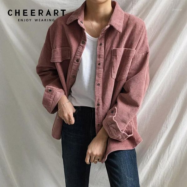 

cheerart corduroy jacket autumn 2020 loose coats and jackets women fall shirt jacket casual outwear femme clothing1, Black;brown