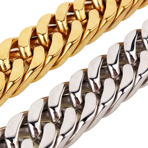 

17mm men's boy's fashion punk stainless steel silver color/gold hip hop rapper necklace or bracelet cuban curb chain choker new