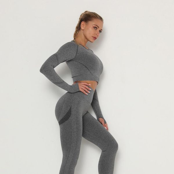 

bubble butt seamless yoga set women gym fitness tracksuit clothing leggings cropped bra sport suit women long sleeve sportswear wmthzw
