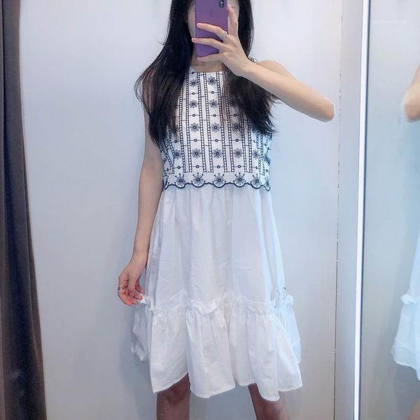 

casual dresses stylish women dress summer 2021 fashion embroidery patchwork modern girl sleeveless above knee dresses1, Black;gray