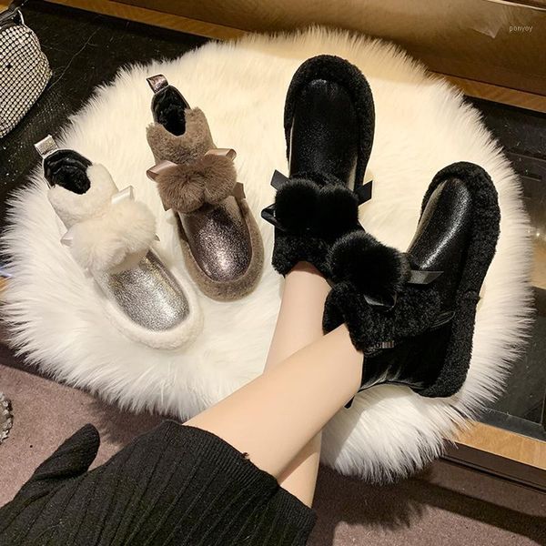 

shoes winter boots with fur zipper flat heel australia round toe boots-women plush rubber snow ladies ankle low 2021 leather1, Black