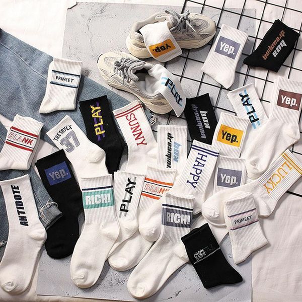 

autumn & winter crew cotton play hip hop socks letter print hipster men woman street harajuku skaterboard happy couple1, Black