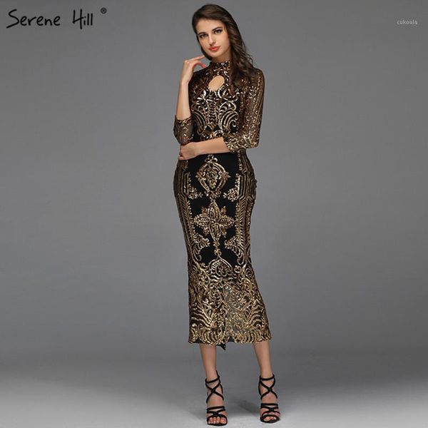 

black high collar sequined evening dresses design 2019 mermaid sparkle -length evening gowns serene hill qa80431, White;black