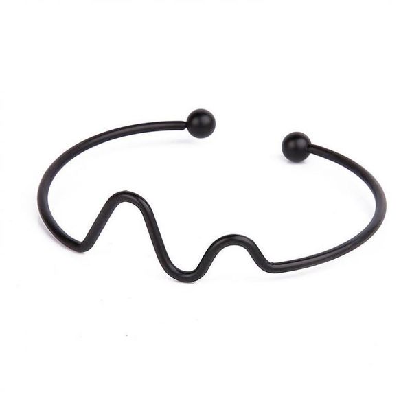 

2020 minimalist wave open metal bangle&bracelet for women ladies simple fashion black bangle accessories bijoux