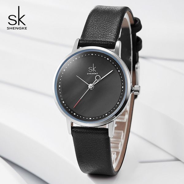 

shengke creative hand fashion women watches black leather ladies wrist watch quartz clock reloj mujer sk montre femme 201119, Slivery;brown