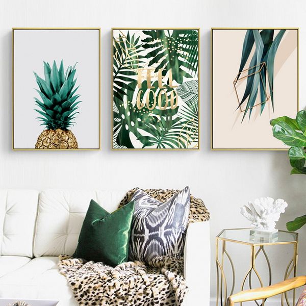 

nordic hand-painted green plant leaves cactus wall art canvas posters painting prints pictures for living room morden home decor
