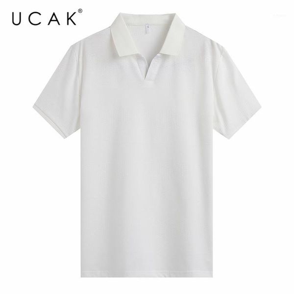 

ucak brand summer solid color t-shirts men's clothing streetwear turn-down collar t shirt homme casual tshirt men clothes u52831, White;black