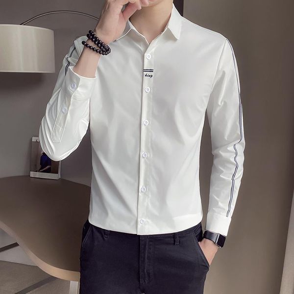 

men's patchwork webbing shirts 2021 new korean casual long sleeve camisa masculina slim fit social party shirt male clothing, White;black