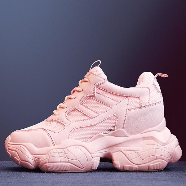 

dress shoes summer white women chunky sneakers breathable mesh soft platform casual harajuku thick sole wedge, Black