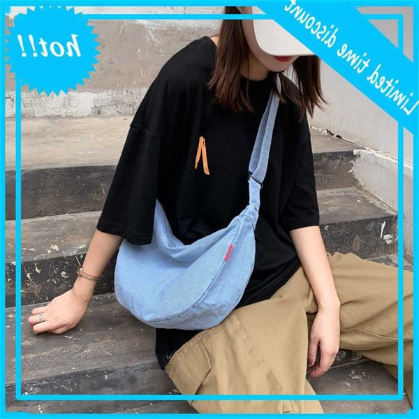 

washed denim korean version simple one shoulder messenger solid color large capacity dumpling bag