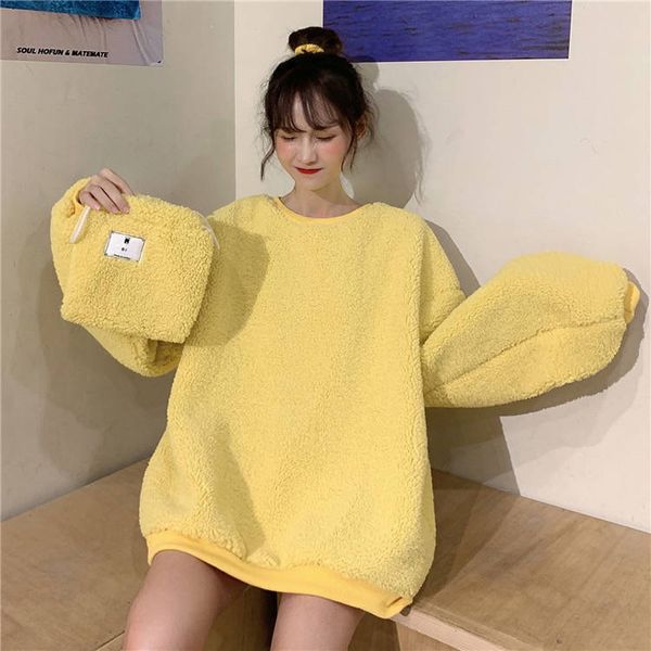 

2021 new womanly winter oversized sweater hoodieskorea lantern loosey hoodie sweatshirt hoodies fashion bag 080r, Black