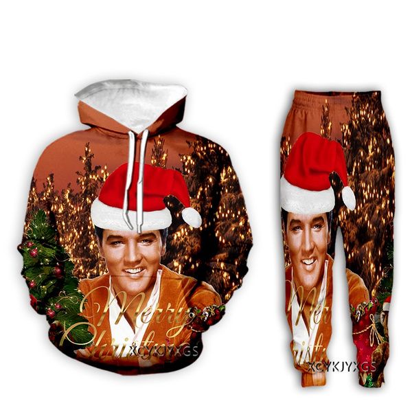 

new men/womens christmas elvis presley funny 3d print casual fashion hoodies/sweatpants hip hop tracksuits z02, Gray
