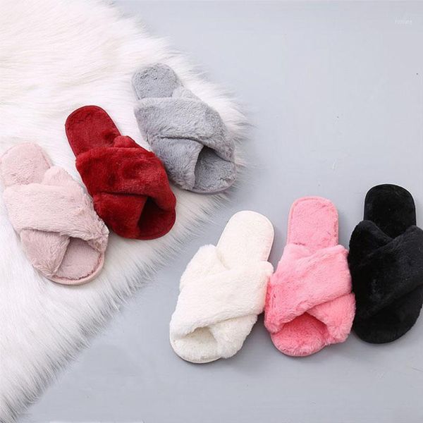 

new 1pair breathable warm women indoor plush slippers flat shoes fur cross slippers comfortable home winter shoes non-slip1, Black