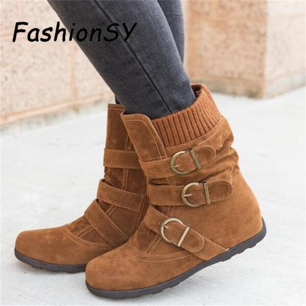 

boots women warm snow flat plush casual ladies shoes autumn winter buckle woman female dropshippin, Black