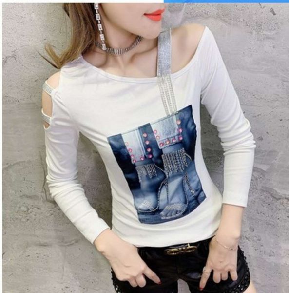 

drilling autumn 2020 heavy industry procs hollow out long sleeve women's t-shirt slim, Black;gray