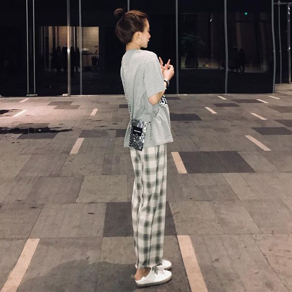 

maternity casual pants autumn fashion loose plaid straight pants for pregnant women pregnancy maternity trousers 2020, White