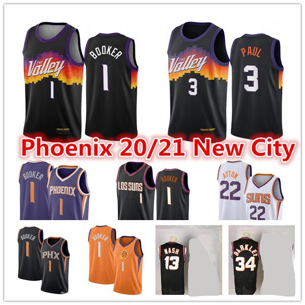

chris paul phoenixmen 2020-21 bdevin booker deandre ayton black city the valley basketball jersey, Black;red