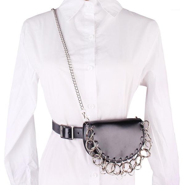 

punk style waist bag ring decoration fanny bag women's belt chain shoulder1