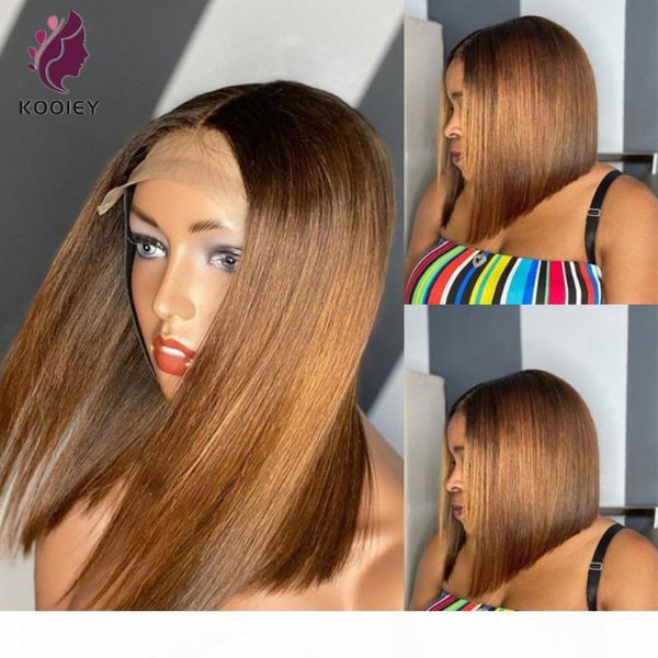 

short bob human hair wig pre plucked for black women ombre 1b 30 #dark brown bob wig 150% density brazilian lace, Black;brown