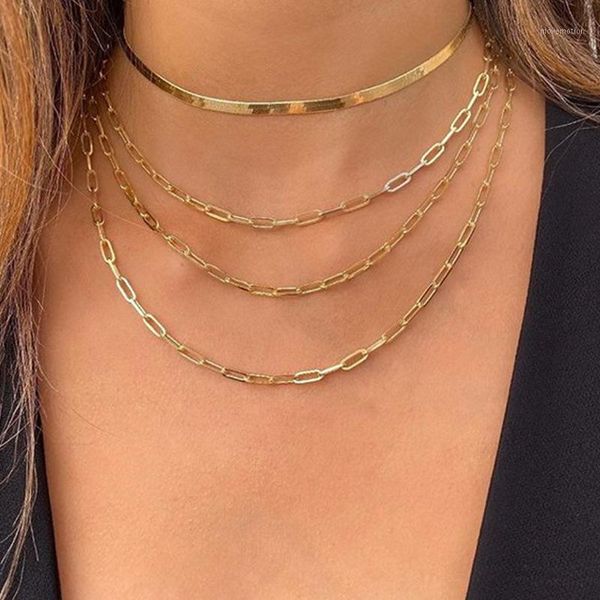 

fashion multilayer snake chain necklaces womens clavicle neck chains choker collar statement hip hop jewelry gift1, Golden;silver