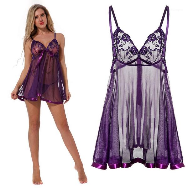 

women's see through floral gauze lace braces skirt g-string sleepwear1, Black;red