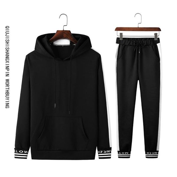 

fashion men's casual tracksuit trendy hooded pullover sports two-piece set youth solid color sportswear thickening, Gray