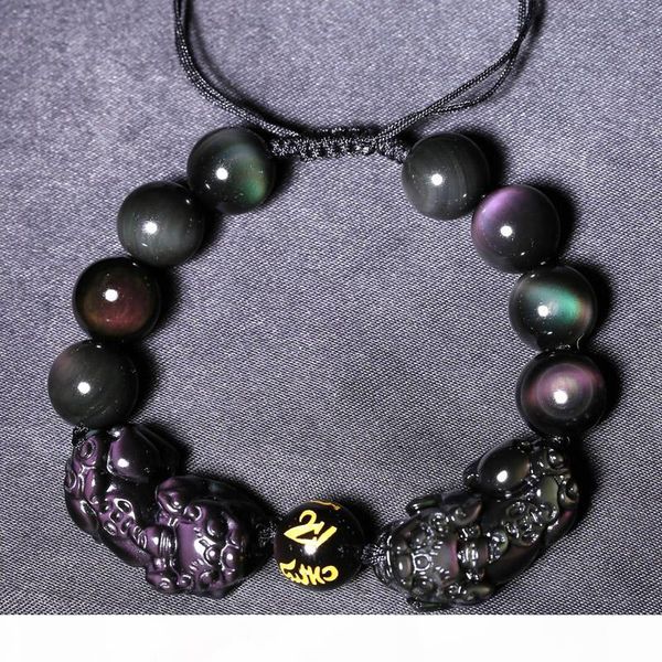

hj01 jewelry bracelet natural obsidian double pixiu rope chain beaded bracelet wealth pixiu dragon adjustment bracelets for men women, Black