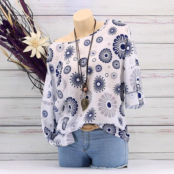 

women blouses & shirts long sleeve round neck flower printed shirt ladies casual blusas femininas plus size s-5xl ws9870v1, White