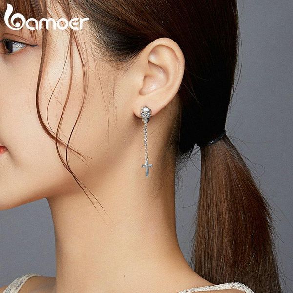 

bamoer 2020 аутентичные 925 стерлингового серебра черепа с крест серьги для женщин серебряная уха ювелирных изделий серьги bse419 jllzza hom, Bronze;silver