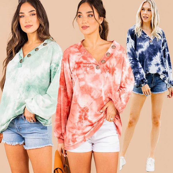 

autumn tie dye sweatshirt women button v neck sweat-shirt female sweatshirt print sweat shirt long sleeve sweatshirts for women, Black