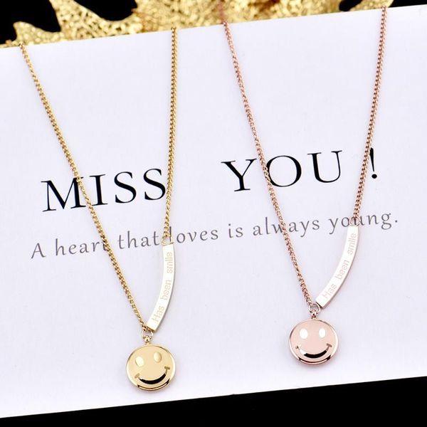

yun ruo fashion lovely smiling face pendant necklace rose gold color titanium steel jewelry woman birthday gift not change color1, Silver
