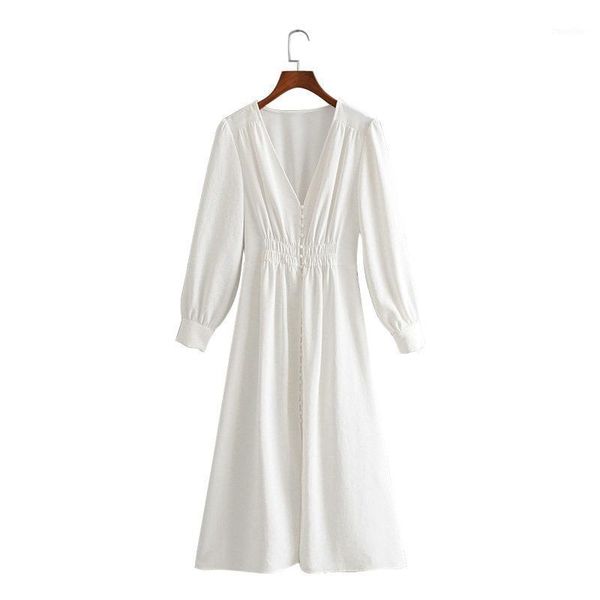 

tangada korea solid white dress women v neck long sleeve pleated vintage korean fashion loose long dress ladies vestidos 3h3131, Black;gray