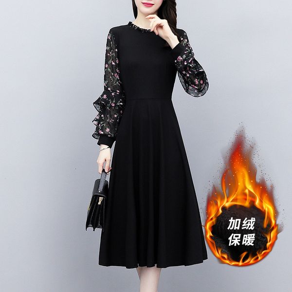 

thermal womens keep warm dress plus size -5xl long sleeves casual thin slices dressed from party to line ktzv, Black;gray
