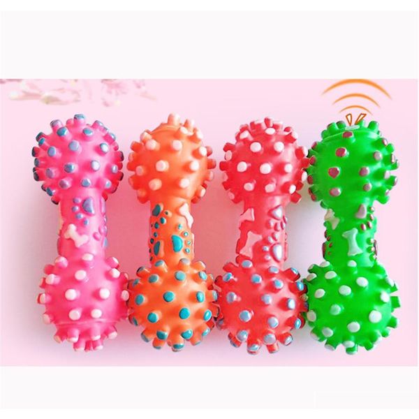 

new arrive dog toys colorful dotted dumbbell shaped dog toys squeeze squeaky faux bone pet chew toys for dogs mgl2g