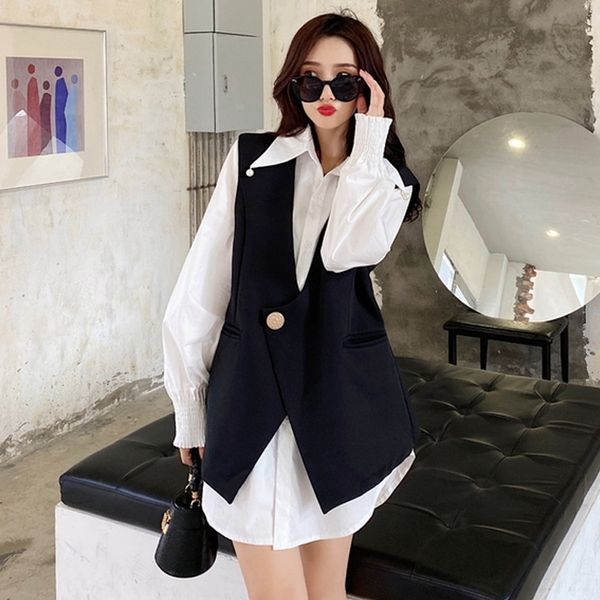 

9z5hb irregular slim waistcoat vest for women's fall 2020 new and clip two vest shirt shirt fashion suit ol piece st4jf, White;black