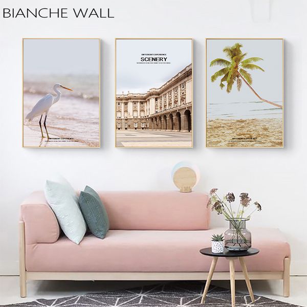 

seaside palm tree seagull строительство ландшафтного wall art poster холст nordic стиль печать картина картины для гостиной deco